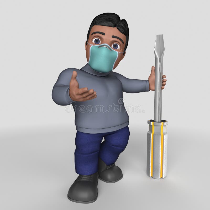 3D-tecknet - slumpmässigt tecken i ansiktsmask vektor illustrationer