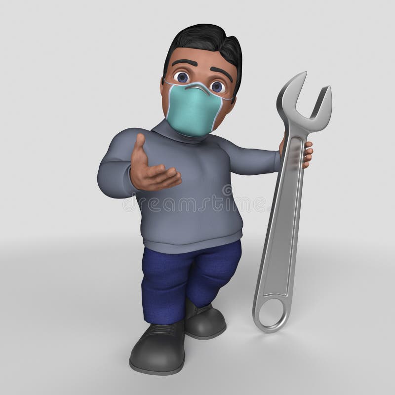 3D-tecknet - slumpmässigt tecken i ansiktsmask stock illustrationer