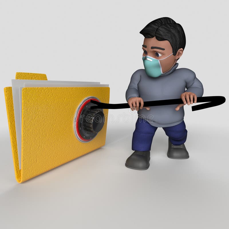 3D-tecknet - slumpmässigt tecken i ansiktsmask stock illustrationer
