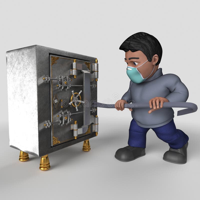 3D-tecknet - slumpmässigt tecken i ansiktsmask stock illustrationer
