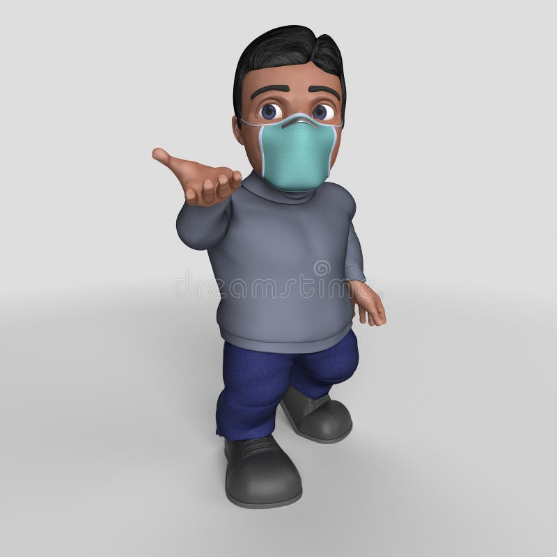 3D-tecknet - slumpmässigt tecken i ansiktsmask stock illustrationer