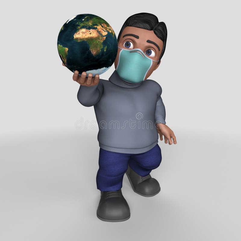 3D-tecknet - slumpmässigt tecken i ansiktsmask stock illustrationer