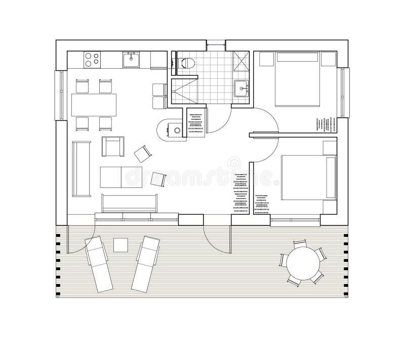 2D teckning - isolerat golvplan av det enkla familjhuset royaltyfri illustrationer 2D teckning - isolerat golvplan av det enkla familjhuset royaltyfri illustrationer