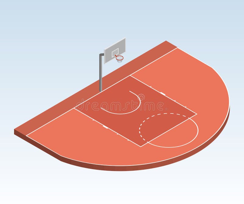 3D isometric basketball court illustration, the three-point field goal area with basket, orange color. Sport theme vector illustration, playground. Perspective view. editable design element. 3D isometric basketball court illustration, the three-point field goal area with basket, orange color. Sport theme vector illustration, playground. Perspective view. editable design element