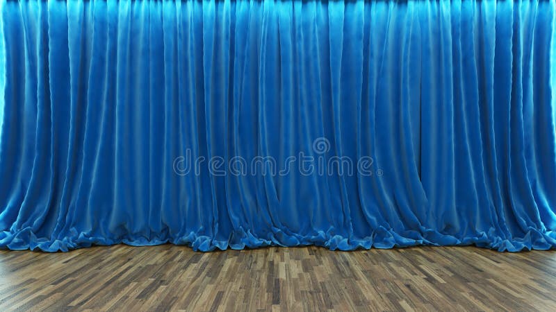 3d teruggevend theaterstadium met blauw gordijn en houten vloer royalty-vrije illustratie 3d teruggevend theaterstadium met blauw gordijn en houten vloer royalty-vrije illustratie