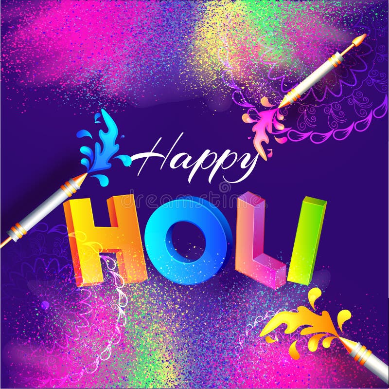 3D Text Holi with Illustration of Color Guns on Dry Color Splash ...