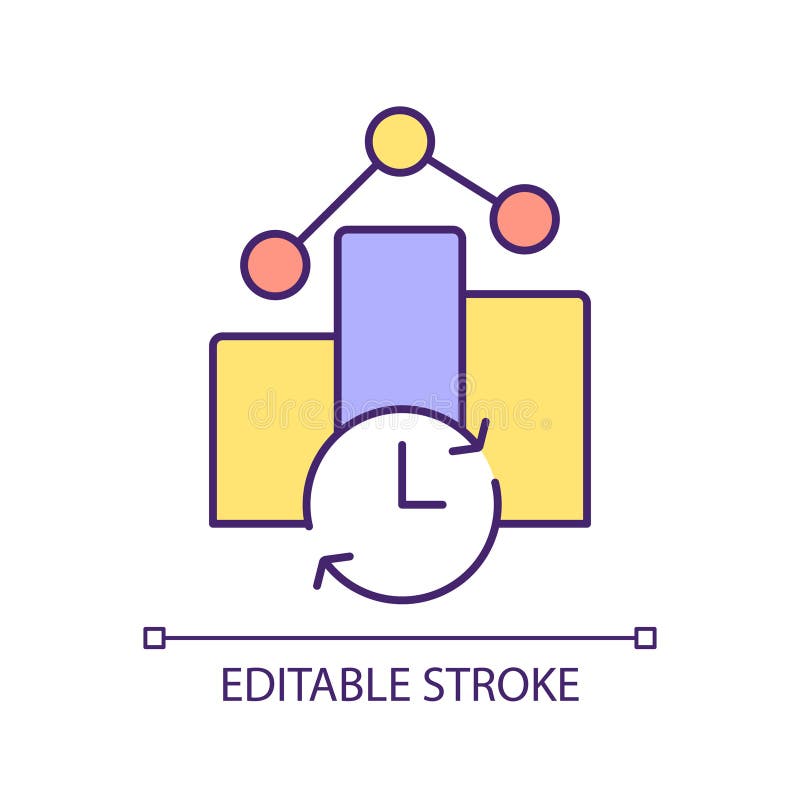 2D thin line colorful real-time reporting tasks icon. Editable real-time reporting icon representing enterprise resource planning, isolated vector, thin line multicolor illustration.