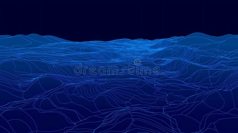 3D topographic render of blue wireframe lines royalty free illustration
