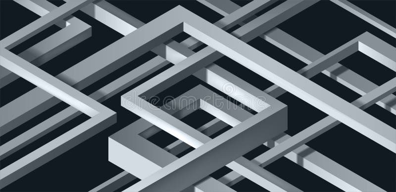 3D torció la composición de las formas abstractas del plexo Formas del laberinto Construcción irreal del vector en fondo oscuro stock de ilustración 3D torció la composición de las formas abstractas del plexo Formas del laberinto Construcción irreal del vector en fondo oscuro stock de ilustración