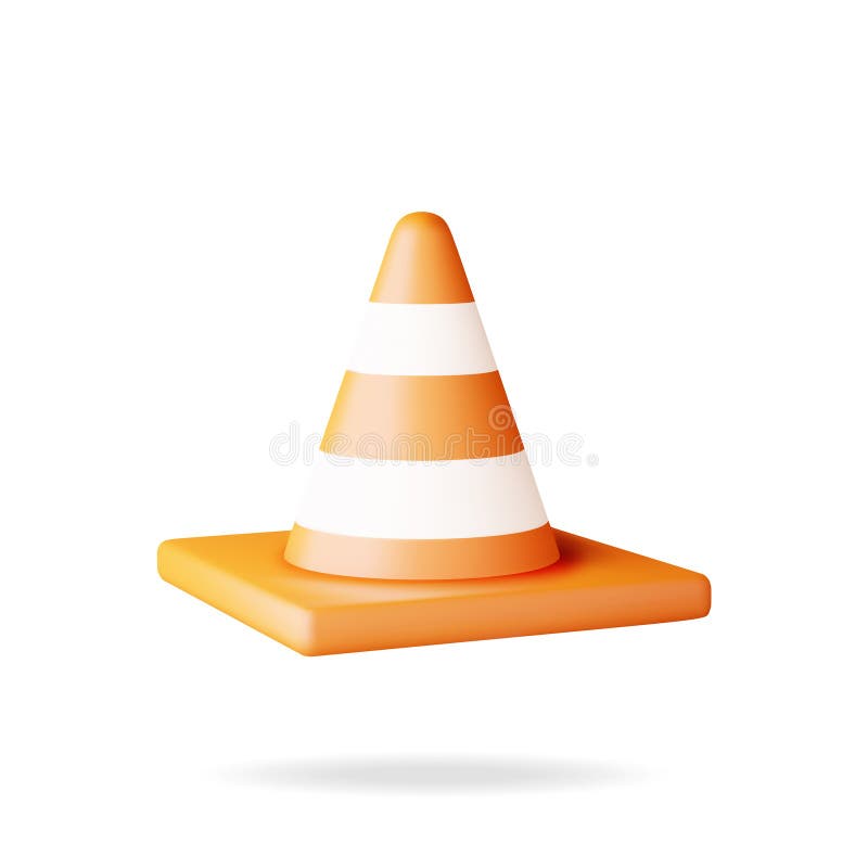3D Traffic Cone Icon Isolated on White vector illustration