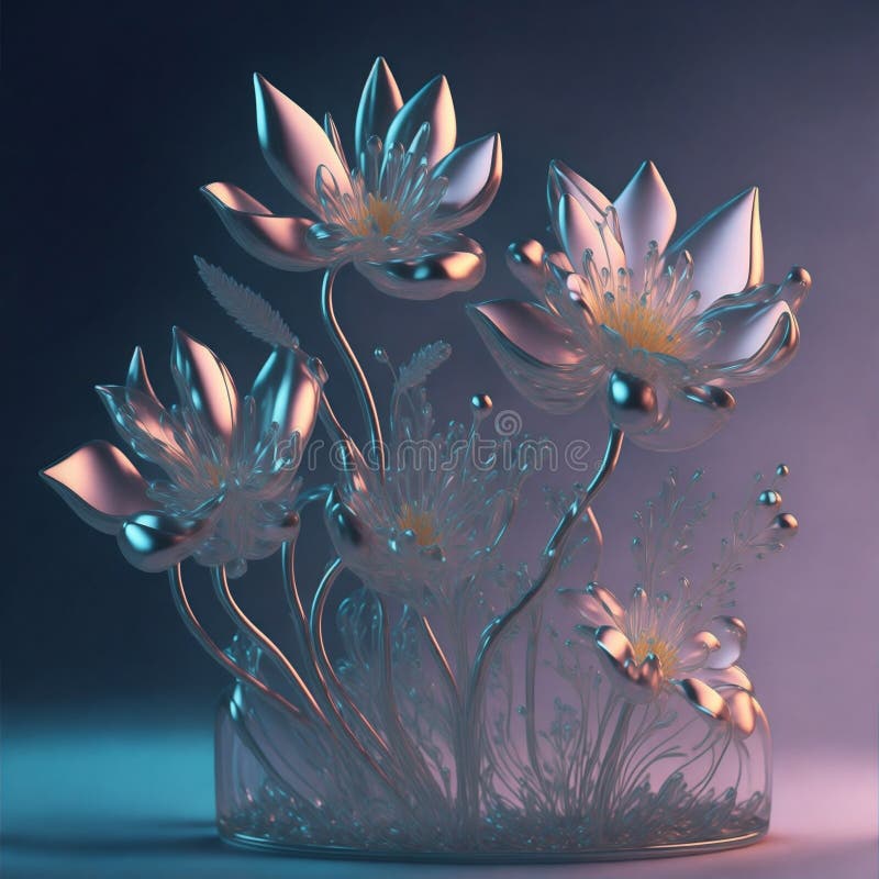 3D transparente Glasblumen auf einem hellen und glatten Hintergrund mit generativer ai-Technologie.