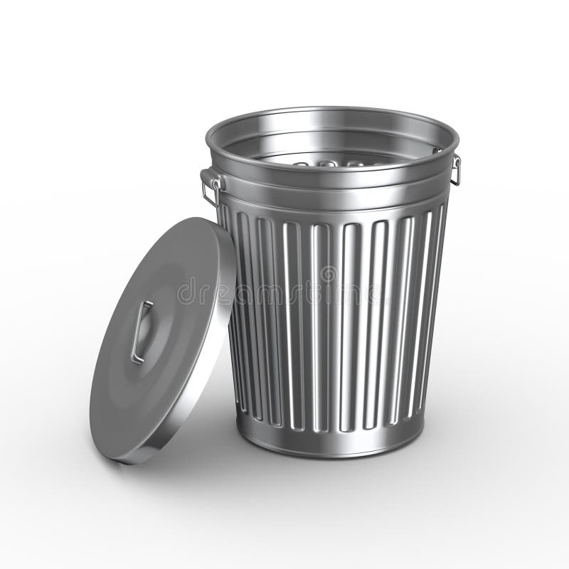 Metal Trash Can Garbage Cans With Open And Closed Cover Isolated On White  Stock Illustration - Download Image Now - iStock