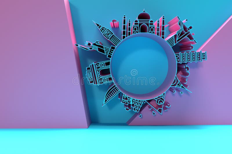 3d Travel the world monument concept 3D Render Flyer Poster Design royalty free illustration