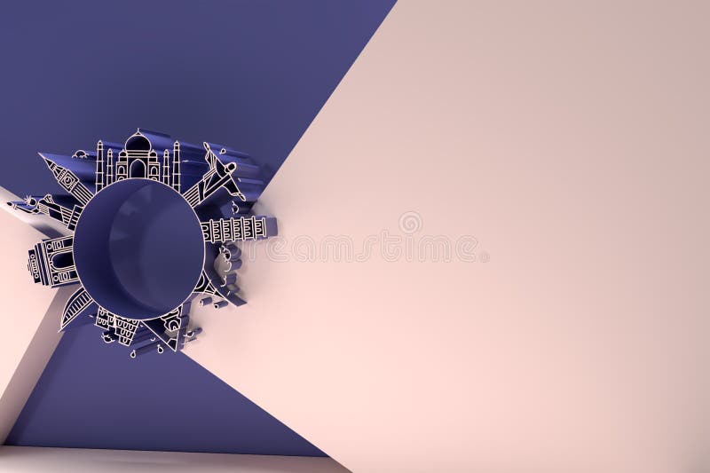 3d Travel the world monument concept 3D Render Flyer Poster Design royalty free illustration