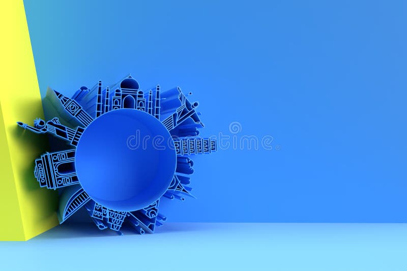 3d Travel the world monument concept 3D Render Flyer Poster Design stock illustration
