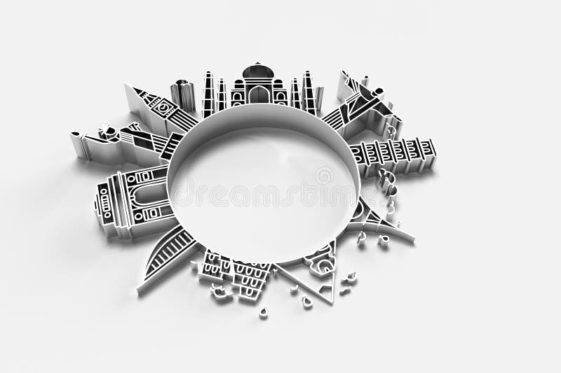 3d Travel the world monument concept 3D Render Flyer Poster Design vector illustration
