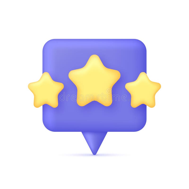 3D Three yellow stars on Speech Bubble. Online feedback, survey or review concept. Trendy and modern vector in 3d style. 3D Three yellow stars on Speech Bubble. Online feedback, survey or review concept. Trendy and modern vector in 3d style.