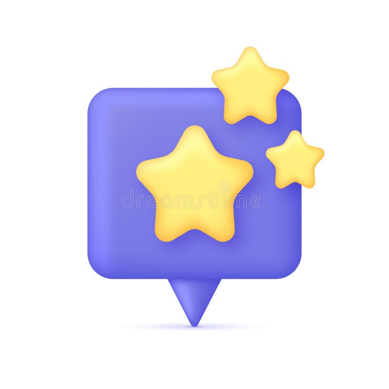 3D Three yellow stars on Speech Bubble. Online feedback, survey or review concept. Trendy and modern vector in 3d style. 3D Three yellow stars on Speech Bubble. Online feedback, survey or review concept. Trendy and modern vector in 3d style