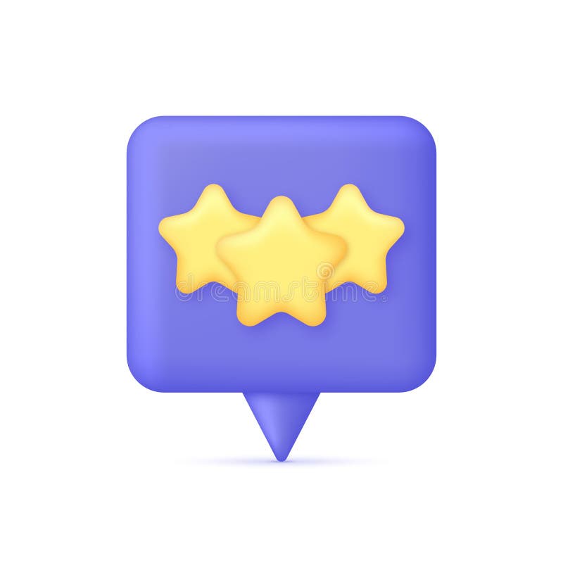 3D Three yellow stars on Speech Bubble. Online feedback, survey or review concept. Trendy and modern vector in 3d style. 3D Three yellow stars on Speech Bubble. Online feedback, survey or review concept. Trendy and modern vector in 3d style