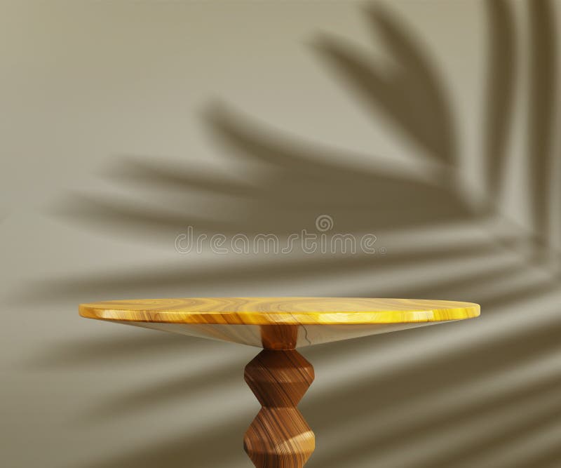 3d Träbordsppodium med palmbladskugga på baksidan av betesbeige-väggen. Träcirkelyta på skrivbordet vektor illustrationer