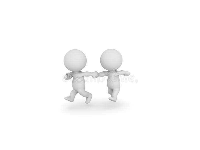 3D Two 3D Characters running and holding hands - zoomed out royalty free illustration