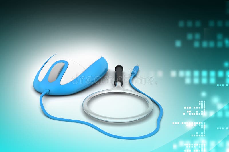 Search Concept. Magnifying Glass with Computer mouse in color background. Search Concept. Magnifying Glass with Computer mouse in color background