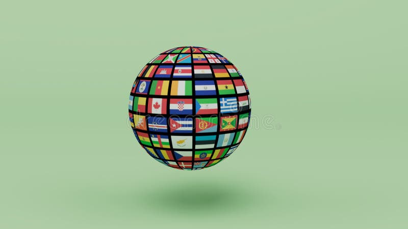 3d uczyń Ziemię globem z flagą kraju na jasnozielonym tle royalty ilustracja