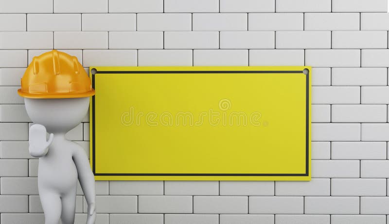 3d Under construction sign on brick wall. stock illustration