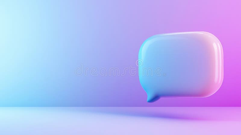3d a unei bule goale de vorbire holografică cu neon conturată care plutește pe un fundal cu gradient vibrant reprezentând stock photography