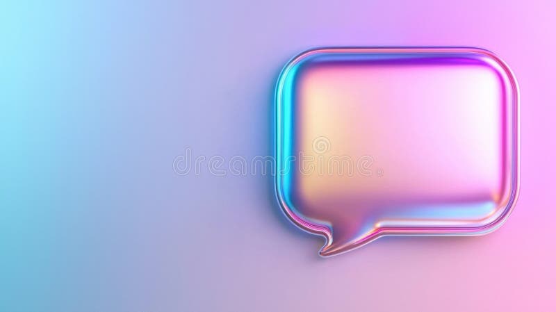 3d a unei bule goale de vorbire holografică cu neon conturată care plutește pe un fundal cu gradient vibrant reprezentând royalty free stock photos