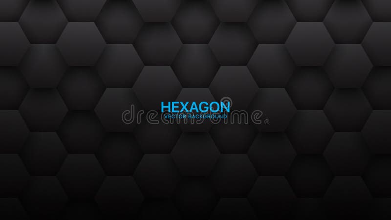 3D Vector Hexagon Tech Structure Abstract Black Background. Science Technology Hexagonal Blocks Pattern Conceptual Dark Gray Wallpaper. Clear Blank Subtle Textured Banner Empty Backdrop