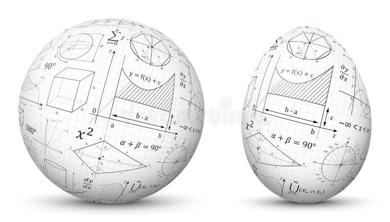 3D Vector Sphere and Egg - Side by Side - Textured with Mathematical Formulas.