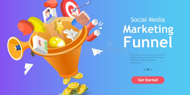3d vektorkonceptuell illustration av socialmediernas marknadsföringstratt royaltyfri illustrationer