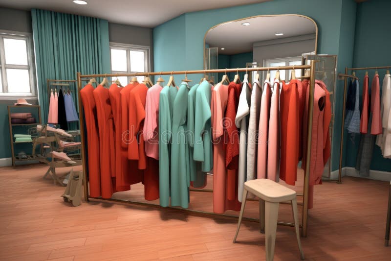 3d virtual fitting room with clothing options royalty free illustration