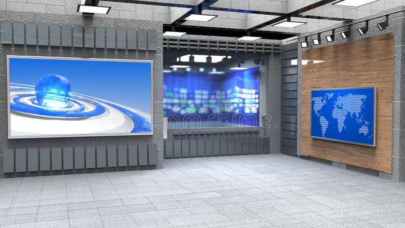 3D Virtual News Studio Background Stock Illustration - Illustration of  stage, newsroom: 205079608