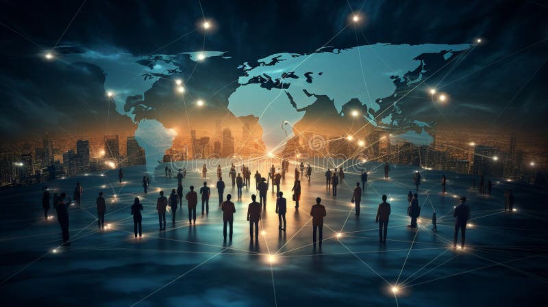 3d visualization of global business network highlighting teamwork and international communication vector illustration