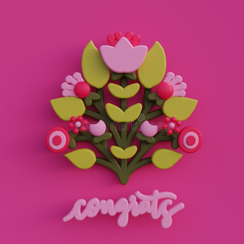 3d Volkskunst Illustration Cartoon Blume Volkskunst Kompositionen bunten Rendering Illustration vektor abbildung