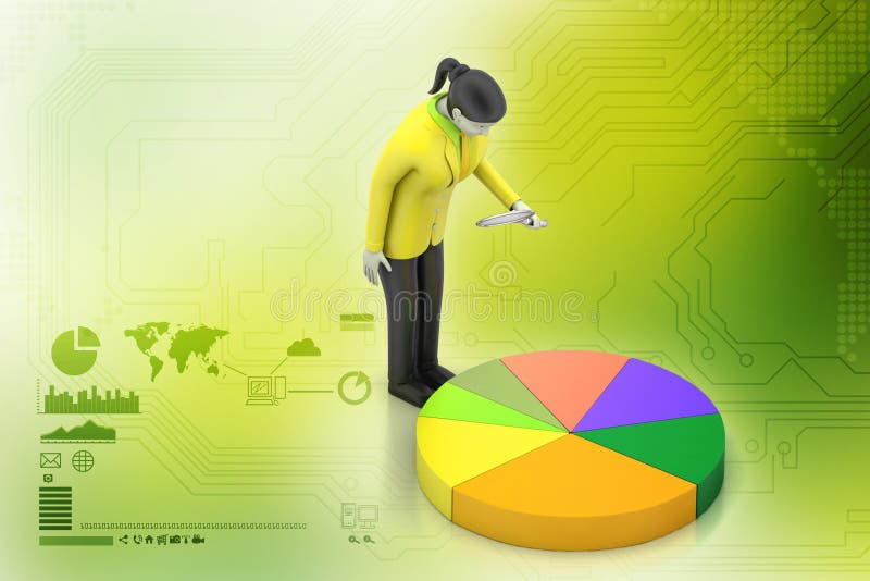 3d vrouwen die het cirkeldiagram bestuderen stock illustratie 3d vrouwen die het cirkeldiagram bestuderen stock illustratie