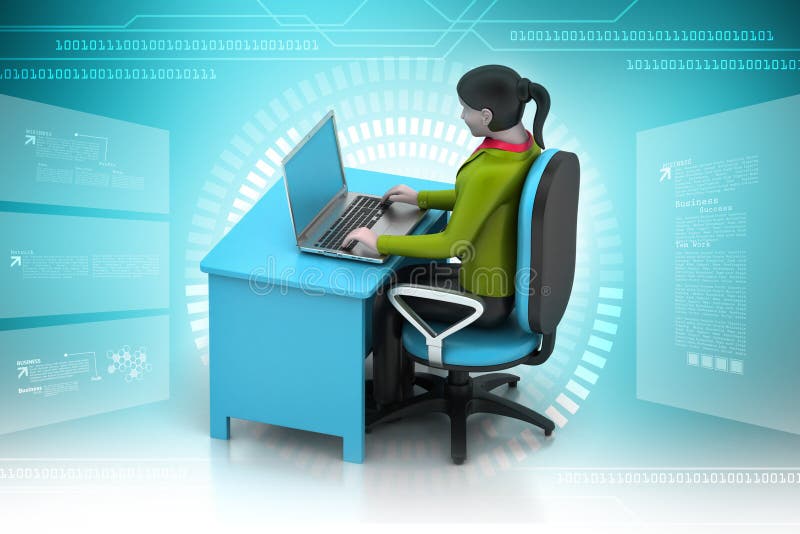 3d vrouwen die laptop kijken stock illustratie 3d vrouwen die laptop kijken stock illustratie