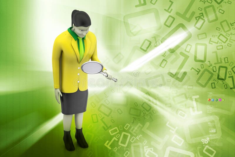 3d vrouwen die meer magnifier kijken stock illustratie 3d vrouwen die meer magnifier kijken stock illustratie