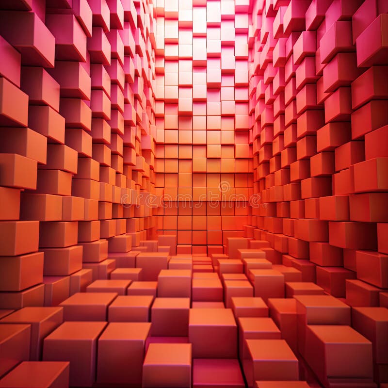 3d Wall Squares in Pink and Orange. a Gradient Background Stock