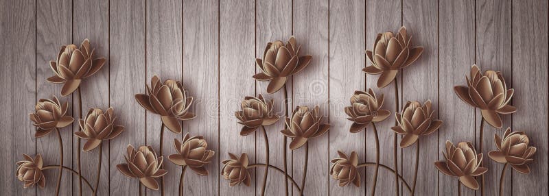 3D Wallpaper Background, Wooden High Quality Rendering Flower ...