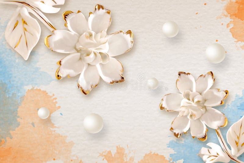 3D Wallpaper Design with White Flower and Colorful Background Stock Image -  Image of silk, golden: 198439901