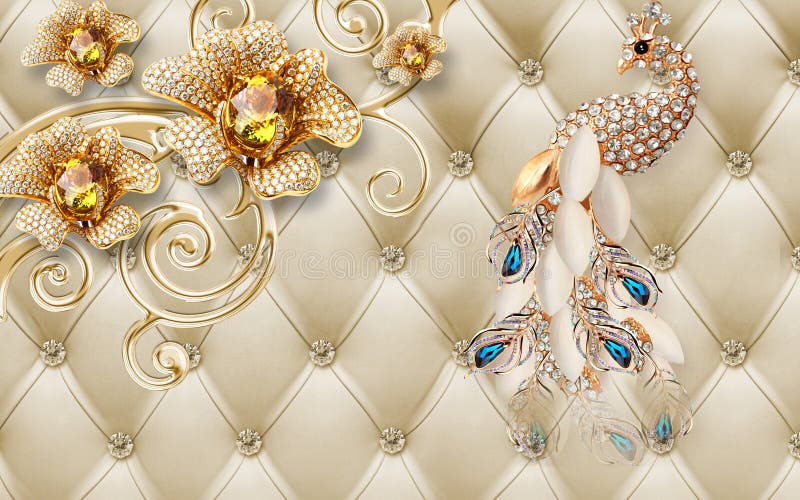 3d Wallpaper Golden Diamond Flowers and a Golden Peacock on Leather Background Stock Image - Image of golden, decor: 219038173 3d Wallpaper Golden Diamond Flowers and a Golden Peacock on Leather Background Stock Image - Image of golden, decor: 219038173