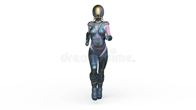 3D-weergave van een rennende cybervrouw royalty-vrije illustratie