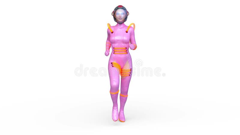 3D-weergave van een rennende cybervrouw vector illustratie