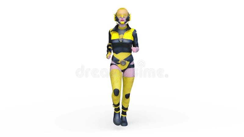 3D-weergave van een rennende cybervrouw vector illustratie