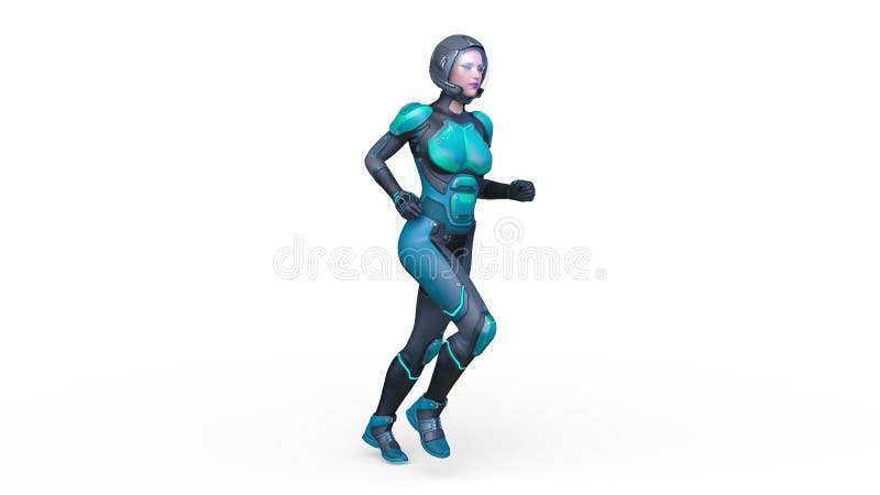 3D-weergave van een rennende cybervrouw royalty-vrije illustratie