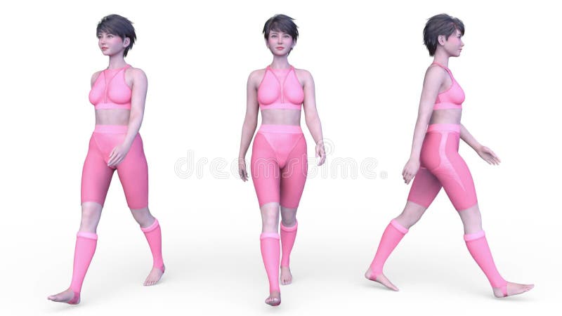 3d weergave van een wandelende cybervrouw stock illustratie