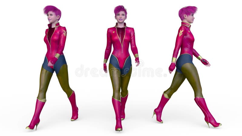 3d weergave van een wandelende cybervrouw royalty-vrije illustratie